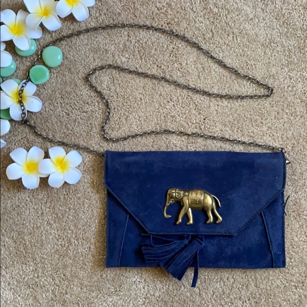 Navy clutch with elephant detail